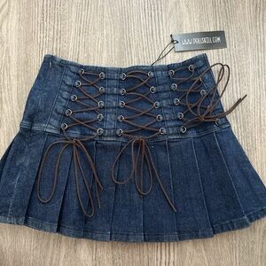 Current Mood size S lace-up denim pleated skirt